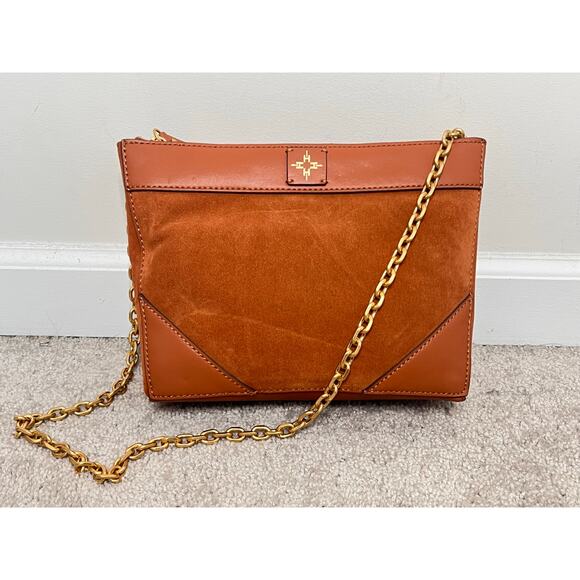 India Hicks Bridle Suede Leather Shoulder Crossbody Bag Gold Chain Brown NWOT - Picture 3 of 14